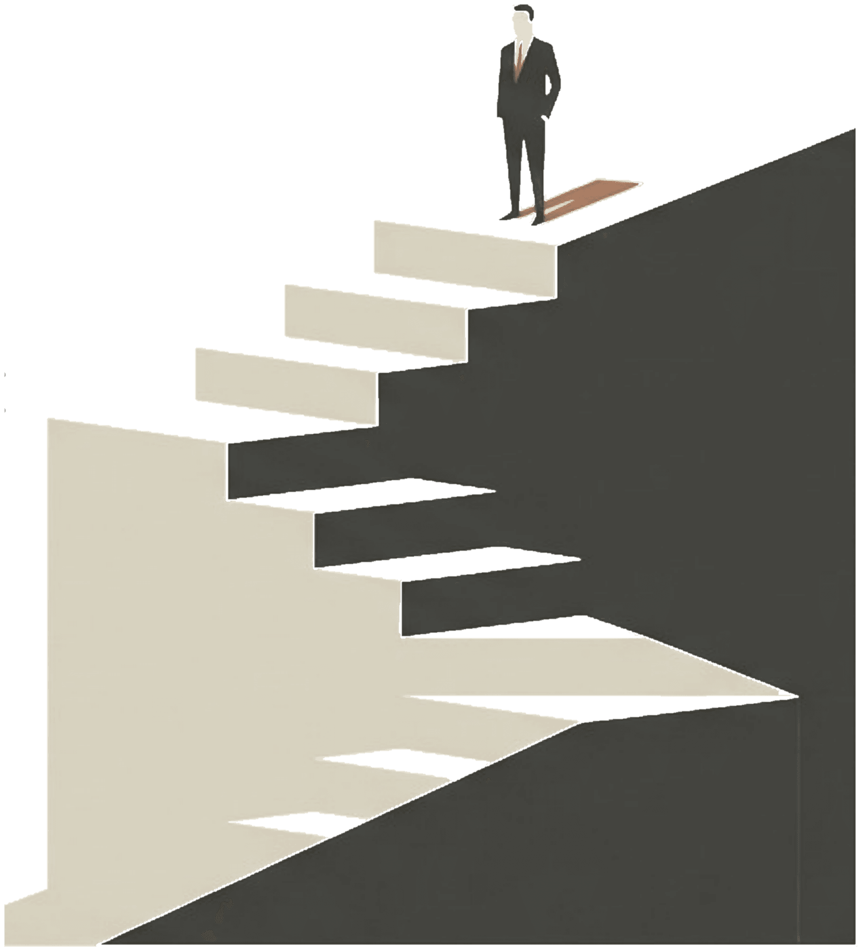 A figure standing alone atop a staircase